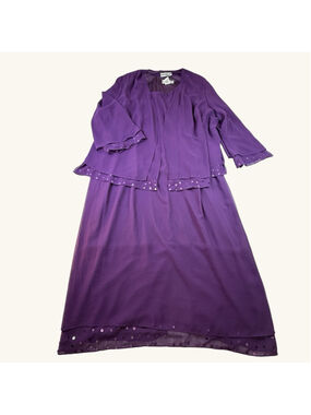 Dana Kay Plus Size 24W Purple 2 Pc Dress Set Sequin Trim Evening Church Formal